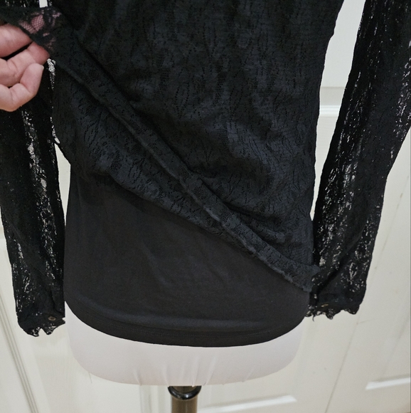 Apt 9 Black Lace v neck Ruffle Detail Long Sleeve Top Blouse S - Picture 6 of 8